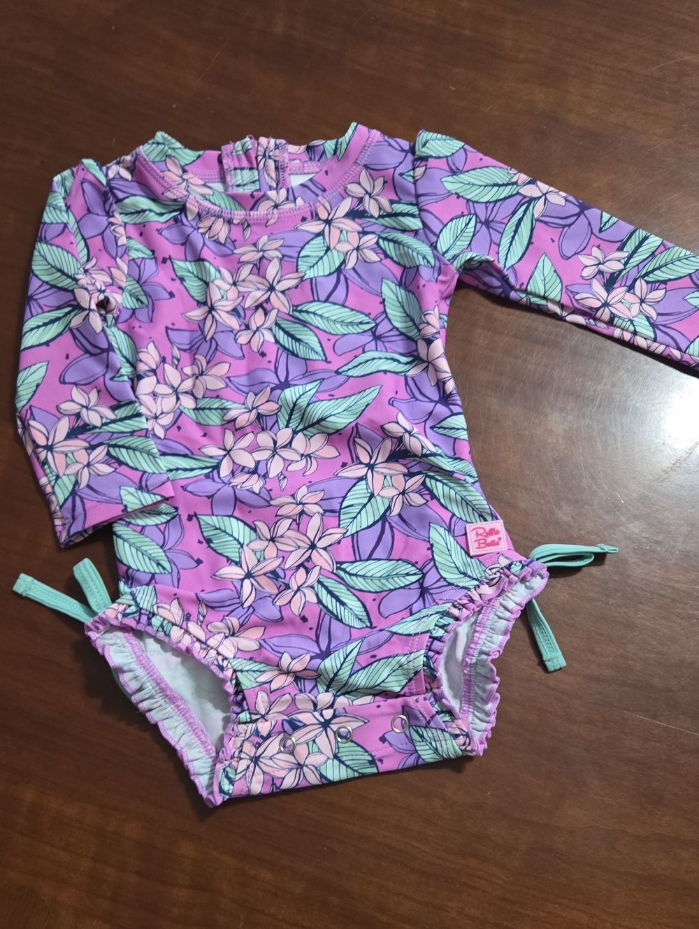 Ruffle Butts Pink & Purple Floral Long-Sleeve Rashguard 6-12m